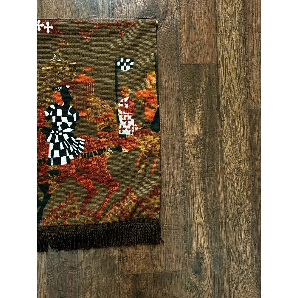 Vintage Woven Medieval Tapestry Wall Hanging Atournament Tibor Reich with Fringe
